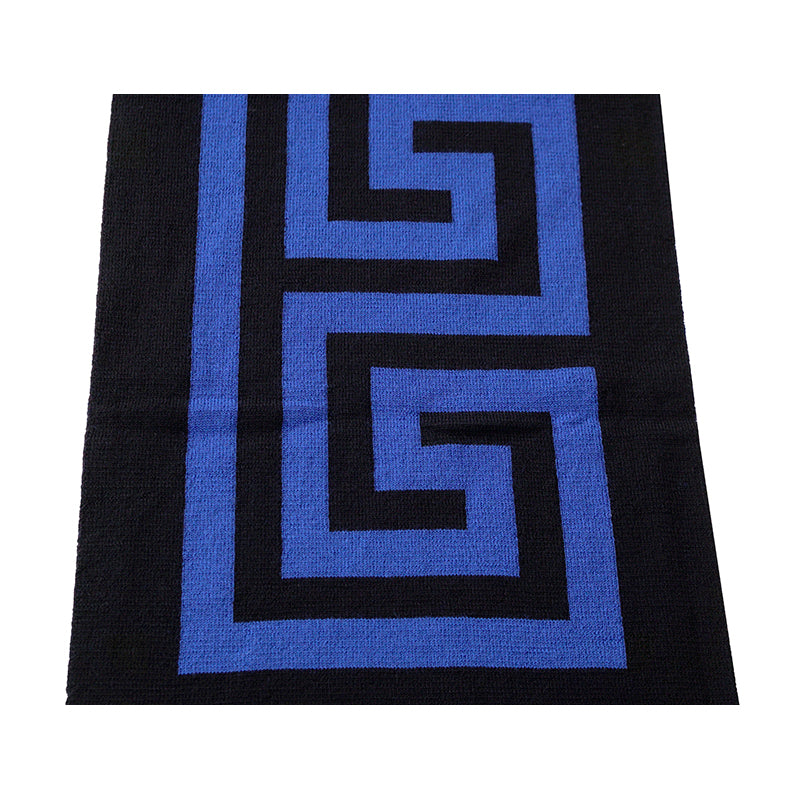 NEW $495 VERSACE Black Blue LA GRECA GREEK KEY MEDUSA LOGO Knit Wool Long SCARF