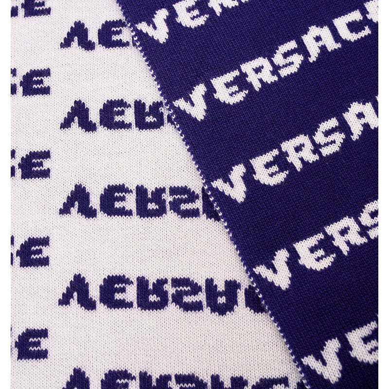 NEW $595 VERSACE Blue White WALLPAPER LOGO Knit 100% Wool Long 72" x 12" SCARF