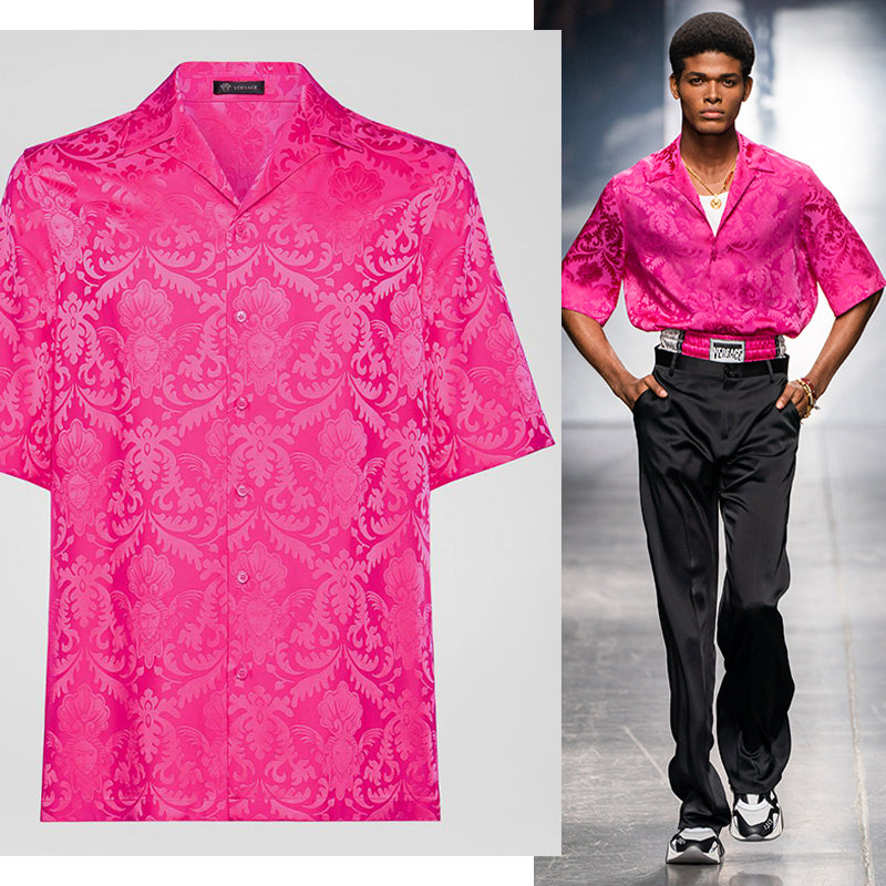 3XL (53) NEW $1,250 VERSACE RUNWAY Men's Pink MEDUSA LOGO JACQUARD Baroque SHIRT
