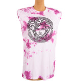 38/40 NEW $650 VERSACE Magenta White TIE DIE Cotton MEDUSA LOGO Sleeveless TANK TOP