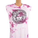 38/40 NEW $650 VERSACE Magenta White TIE DIE Cotton MEDUSA LOGO Sleeveless TANK TOP