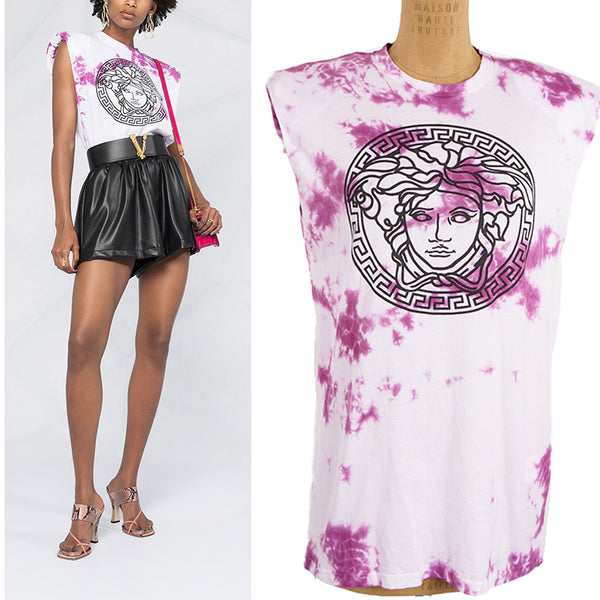 38/40 NEW $650 VERSACE Magenta White TIE DIE Cotton MEDUSA LOGO Sleeveless TANK TOP