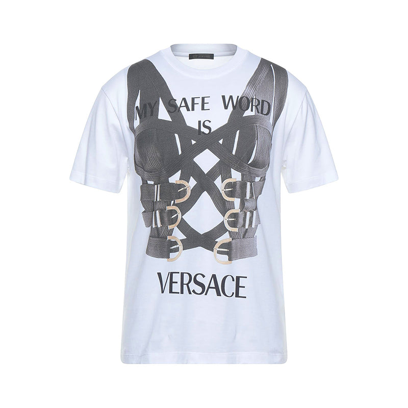 S NEW $650 VERSACE RUNWAY Men's SAFE WORD Corset BONDAGE PRINT T-SHIRT TEE TOP