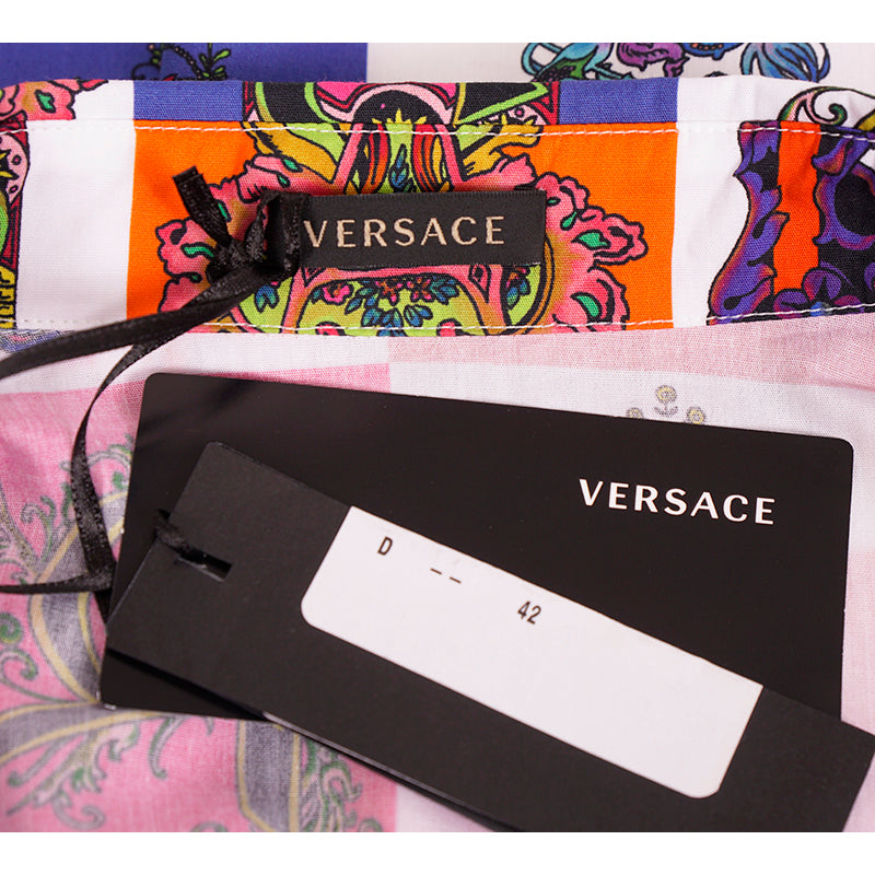 42 NEW $850 VERSACE White Cotton Vivid GOTHIC BAROQUE ALPHABET PRINT Blouse TOP