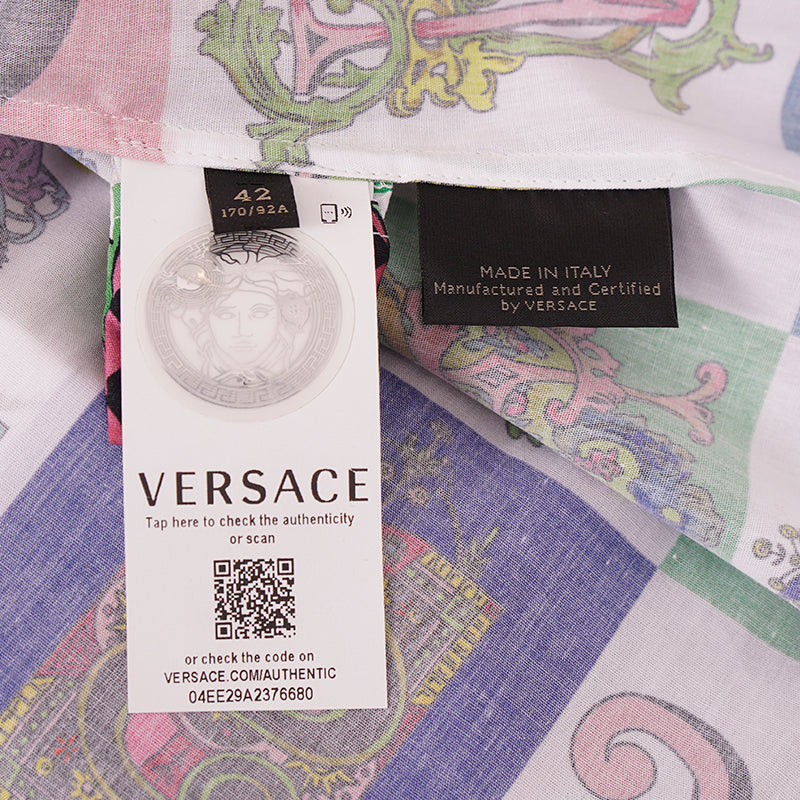 42 NEW $850 VERSACE White Cotton Vivid GOTHIC BAROQUE ALPHABET PRINT Blouse TOP