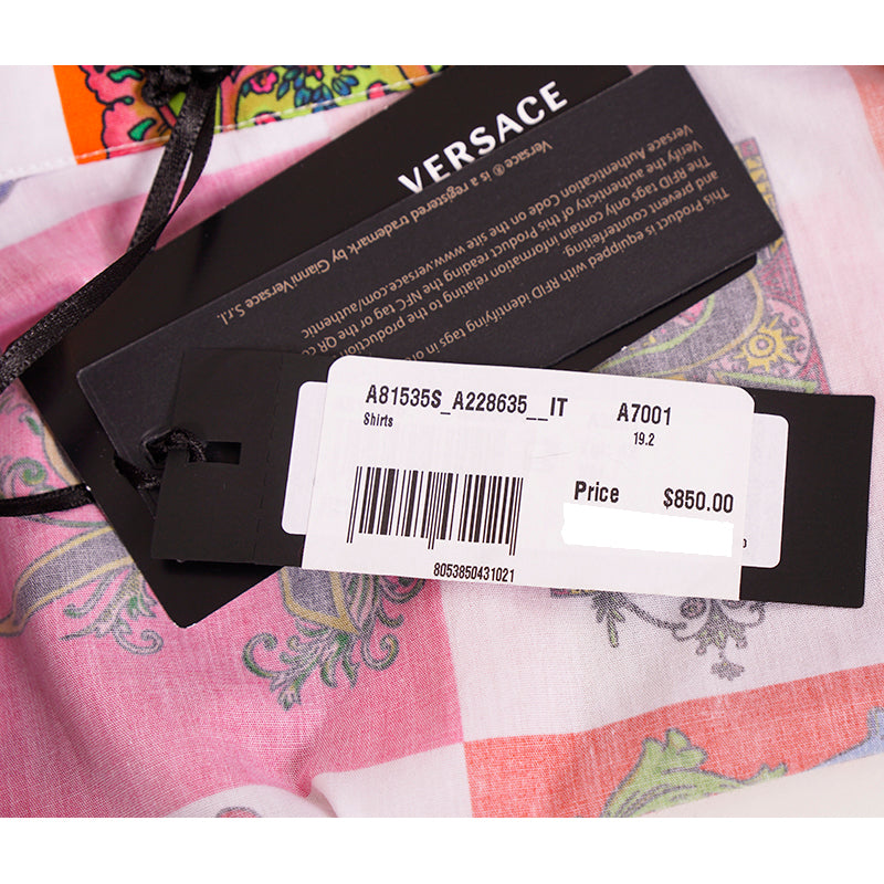 42 NEW $850 VERSACE White Cotton Vivid GOTHIC BAROQUE ALPHABET PRINT Blouse TOP