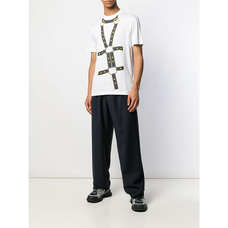 sz S NEW $650 VERSACE Men's HARNESS BONDAGE PRINT Medusa Logo Crew Neck T-SHIRT
