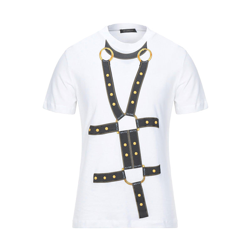 sz S NEW $650 VERSACE Men's HARNESS BONDAGE PRINT Medusa Logo Crew Neck T-SHIRT