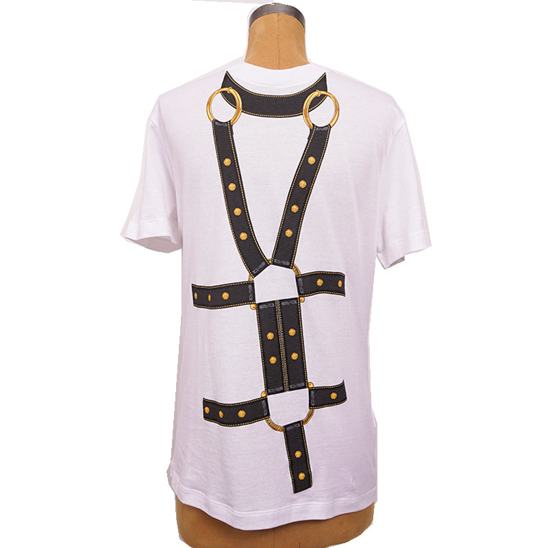 sz S NEW $650 VERSACE Men's HARNESS BONDAGE PRINT Medusa Logo Crew Neck T-SHIRT