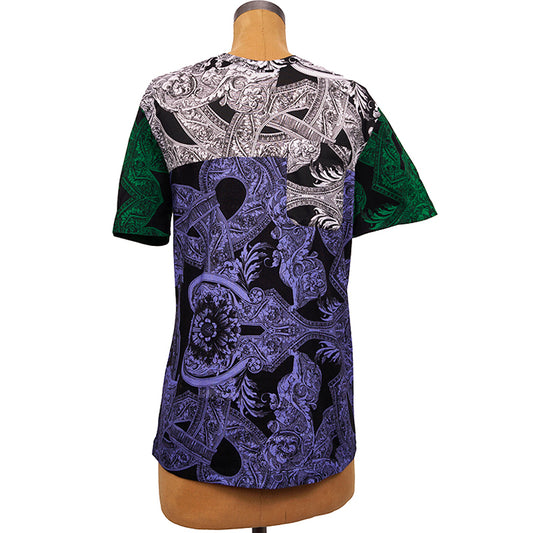 sz XS NEW $600 VERSACE Mens Black Blue White BAROQUE PRINT Crew Neck T-SHIRT TEE
