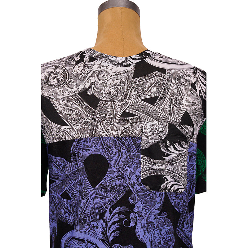 sz XS NEW $600 VERSACE Mens Black Blue White BAROQUE PRINT Crew Neck T-SHIRT TEE