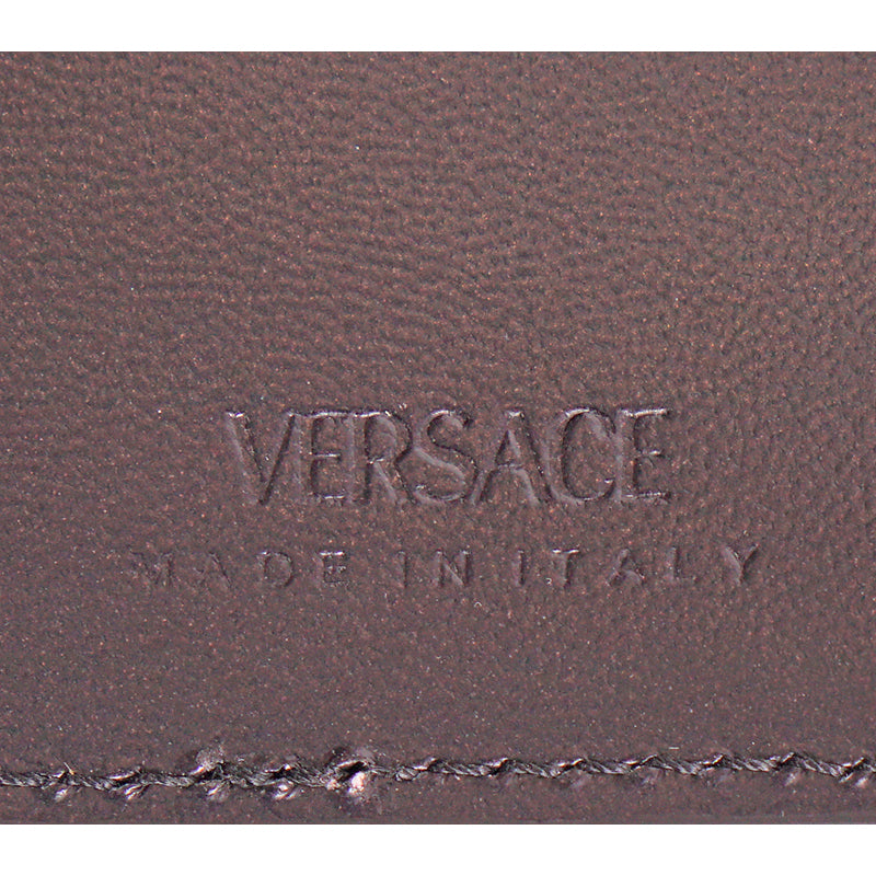 NEW $395 VERSACE Black Leather White LARGE MEDUSA LOGO Sleek Bi-Fold WALLET NIB