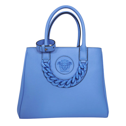 NEW $2,400 VERSACE Blue MEDIUM LA MEDUSA Chain Leather Purse TOTE BAG & STRAP