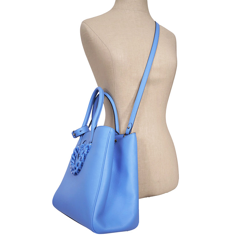 NEW $2,400 VERSACE Blue MEDIUM LA MEDUSA Chain Leather Purse TOTE BAG & STRAP