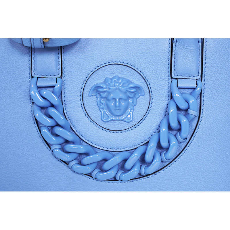 NEW $2,400 VERSACE Blue MEDIUM LA MEDUSA Chain Leather Purse TOTE BAG & STRAP