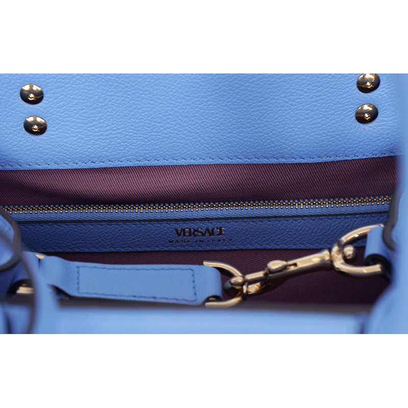 NEW $2,400 VERSACE Blue MEDIUM LA MEDUSA Chain Leather Purse TOTE BAG & STRAP