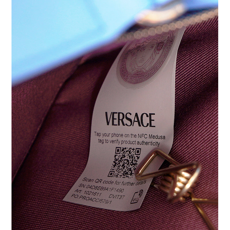 NEW $2,400 VERSACE Blue MEDIUM LA MEDUSA Chain Leather Purse TOTE BAG & STRAP