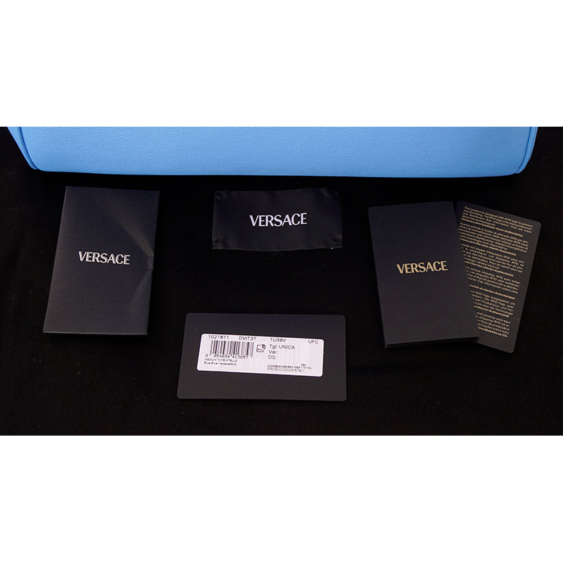 NEW $2,400 VERSACE Blue MEDIUM LA MEDUSA Chain Leather Purse TOTE BAG & STRAP