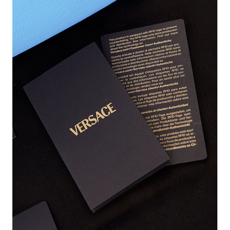 NEW $2,400 VERSACE Blue MEDIUM LA MEDUSA Chain Leather Purse TOTE BAG & STRAP