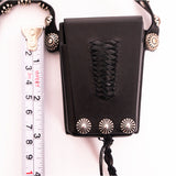 NEW $745 SAINT LAURENT Black Leather WESTERN SILVER STUDDED Mini Bag NECKLACE