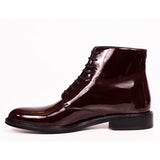 45.5 US 12.5 NEW $995 SAINT LAURENT Mens Red SHINY LEATHER ARMY 20 Lace up BOOTS