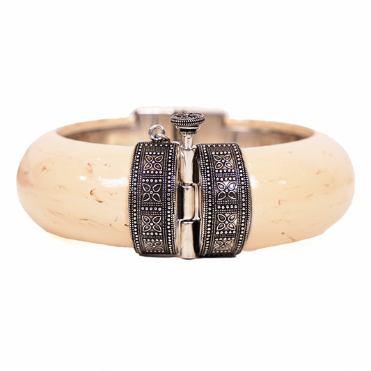 NEW $595 SAINT LAURENT Ivory Resin Vintage Style BOHO Hinged Pin Clasp BRACELET