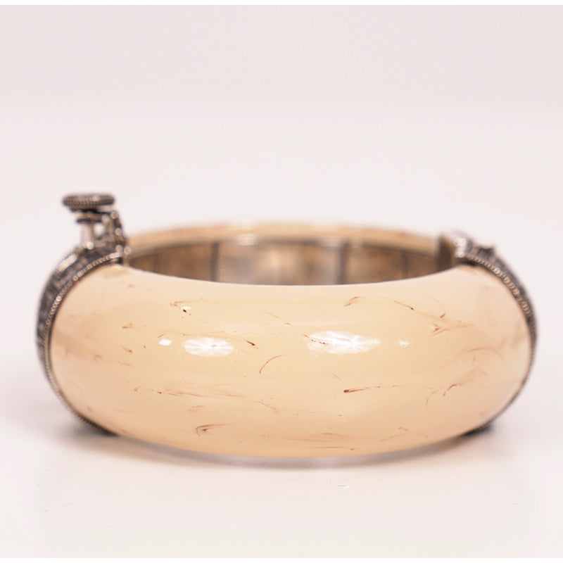 NEW $595 SAINT LAURENT Ivory Resin Vintage Style BOHO Hinged Pin Clasp BRACELET