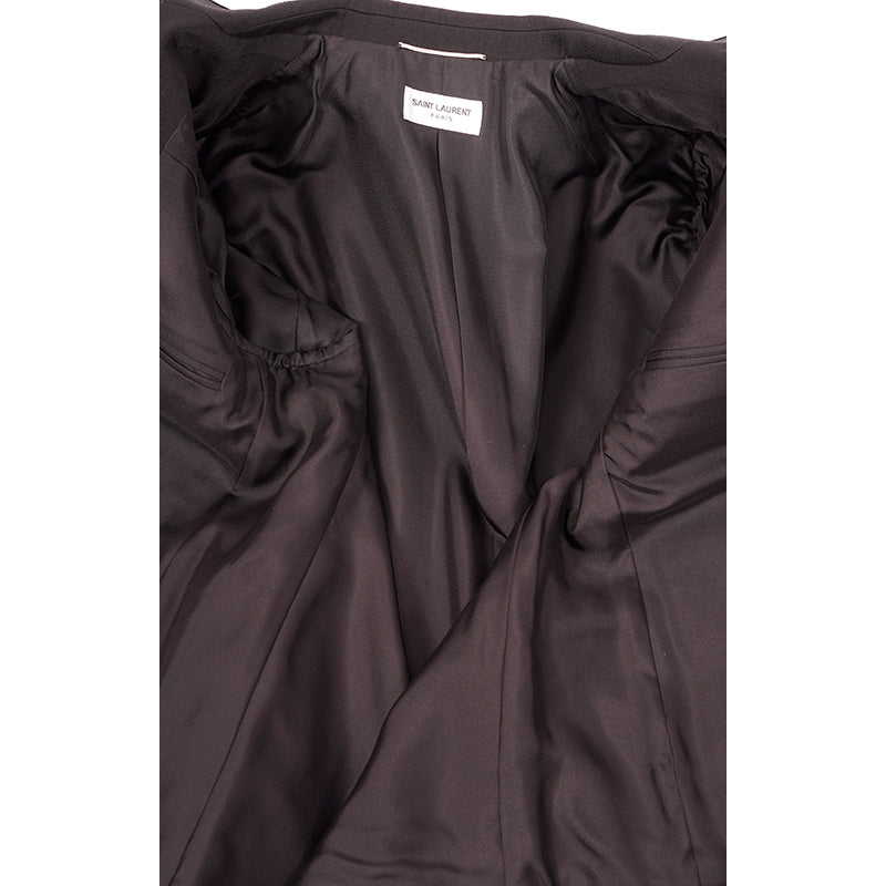52 NEW $3,290 SAINT LAURENT Men's Black Wool LEATHER TRIM Fitted BLAZER JACKET