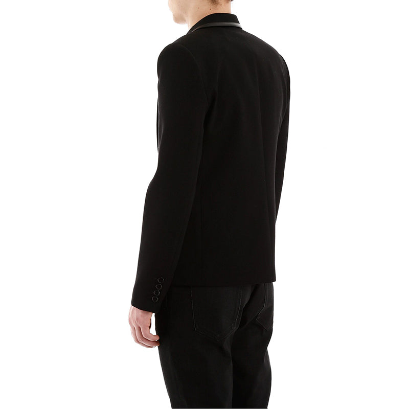 52 NEW $3,290 SAINT LAURENT Men's Black Wool LEATHER TRIM Fitted BLAZER JACKET