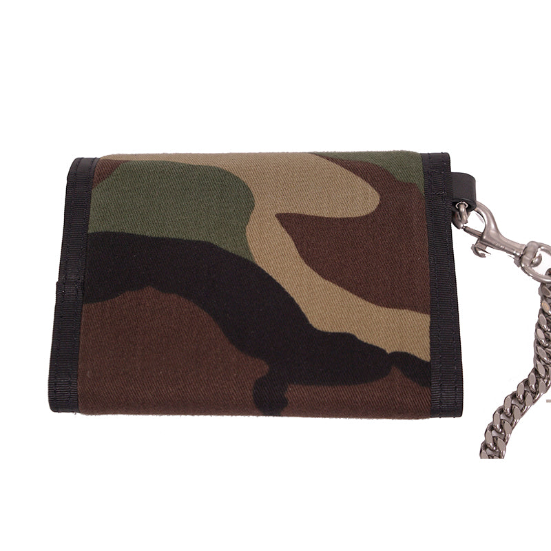 NEW $495 SAINT LAURENT Men's CAMO Nylon Tri-Fold BUFFALO WALLET w/ CHAIN STRAP