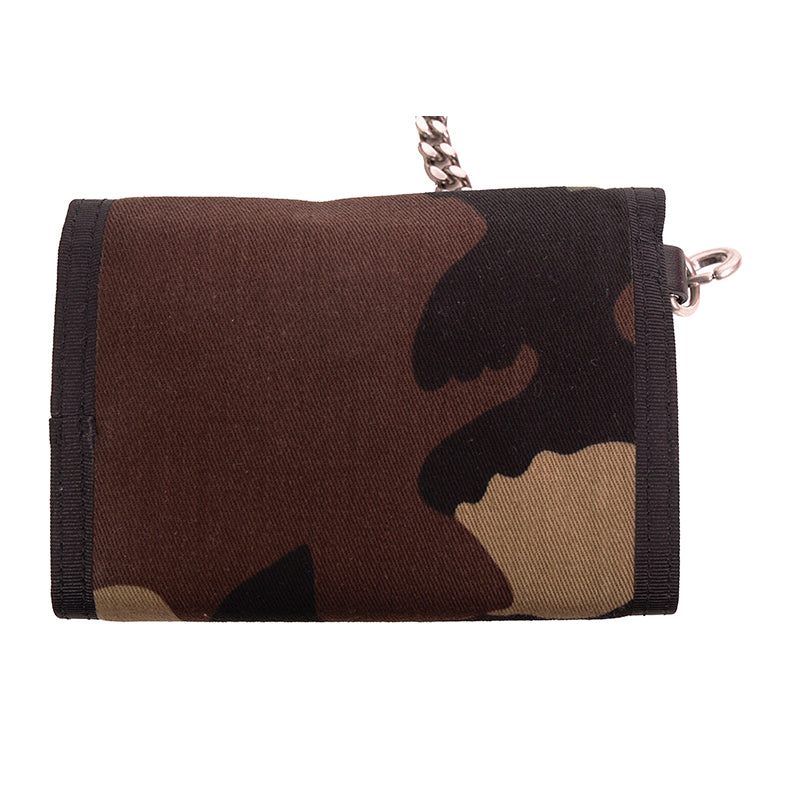 NEW $495 SAINT LAURENT Men's CAMO Nylon Tri-Fold BUFFALO WALLET w/ CHAIN STRAP