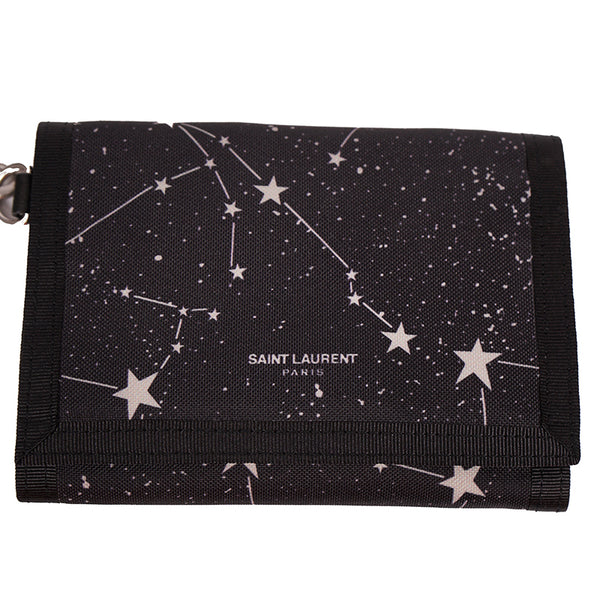 NEW $495 SAINT LAURENT Men's Constellation Tri-Fold CHAIN STRAP BUFFALO WALLET