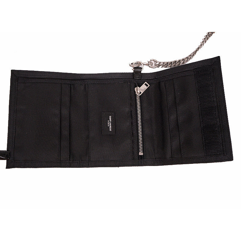 NEW $495 SAINT LAURENT Men's Constellation Tri-Fold CHAIN STRAP BUFFALO WALLET