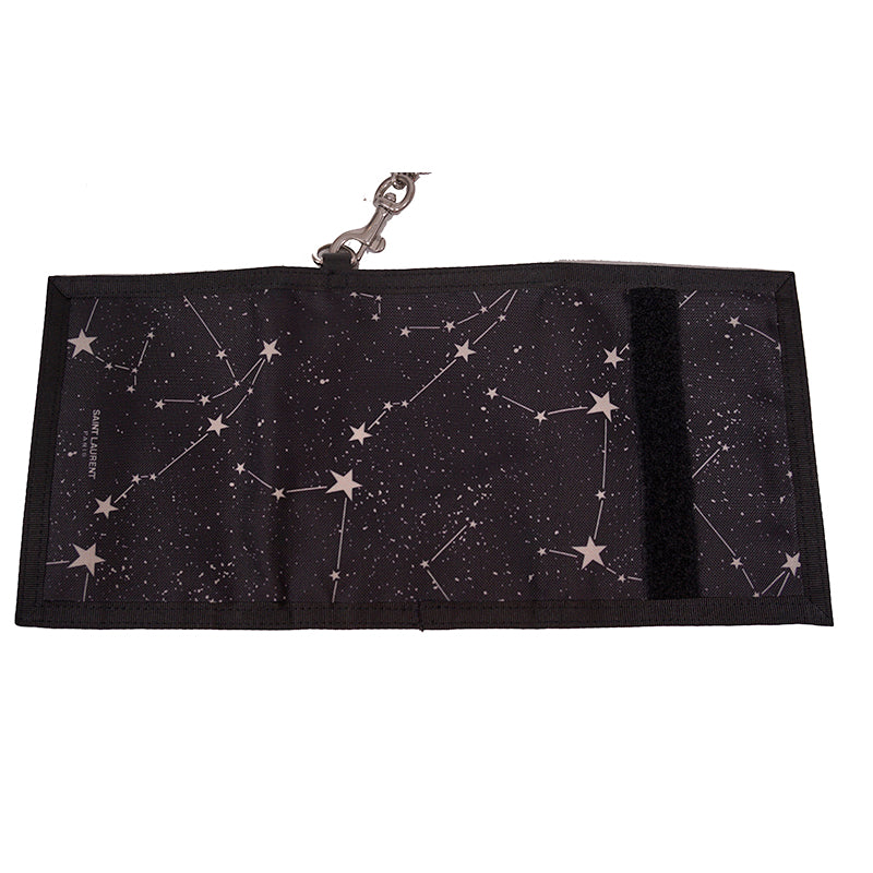 NEW $495 SAINT LAURENT Men's Constellation Tri-Fold CHAIN STRAP BUFFALO WALLET