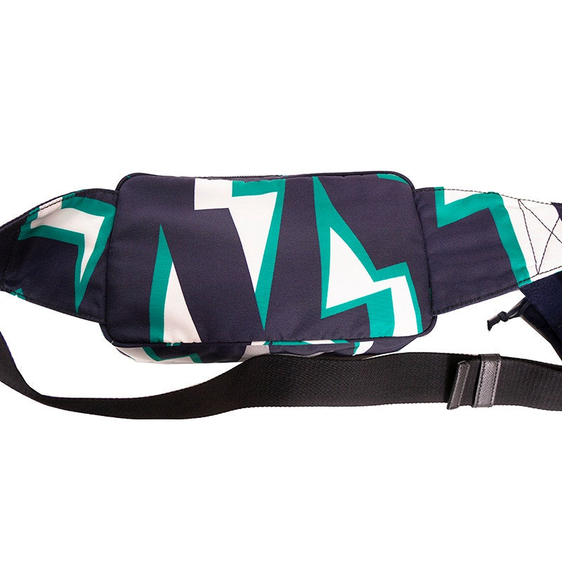 NEW $950 PRADA MEN Blue Frankenstein Thunderbolt Print PADDED NYLON Clutch BAG