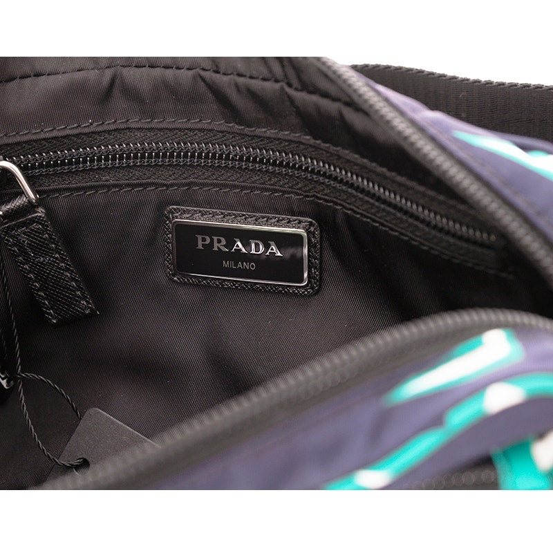 NEW $950 PRADA MEN Blue Frankenstein Thunderbolt Print PADDED NYLON Clutch BAG