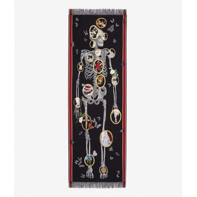 NEW $1160 ALEXANDER MCQUEEN Black WINDOWS OF THE SOUL Skull Gothic Wool SCARF