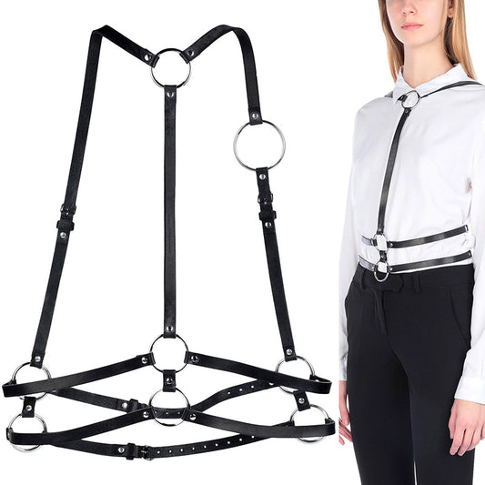 NEW $590 ALEXANDER MCQUEEN MCQ Black Leather BODY HARNESS Silver Hardware BELT