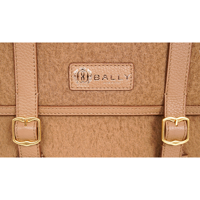 NEW $1,390 BALLY Camel WOOL-CASHMERE SHEARLING Finish Leather Messenger BAG NWT