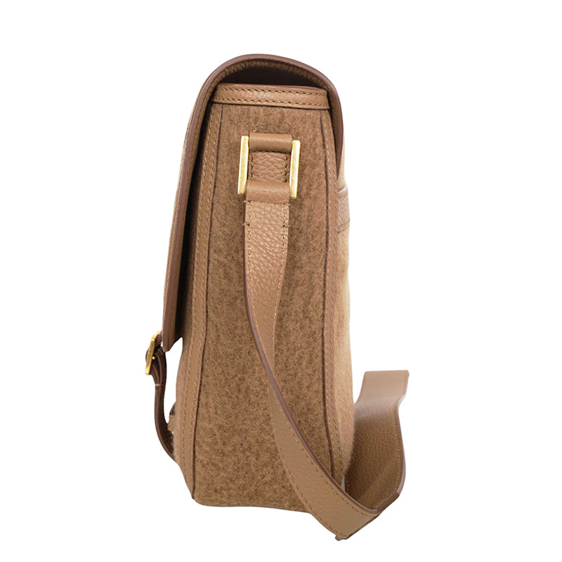 NEW $1,390 BALLY Camel WOOL-CASHMERE SHEARLING Finish Leather Messenger BAG NWT