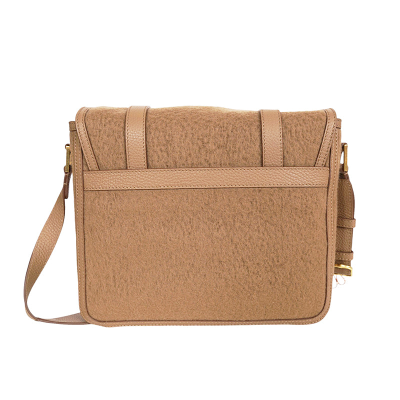 NEW $1,390 BALLY Camel WOOL-CASHMERE SHEARLING Finish Leather Messenger BAG NWT