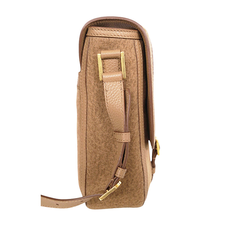 NEW $1,390 BALLY Camel WOOL-CASHMERE SHEARLING Finish Leather Messenger BAG NWT
