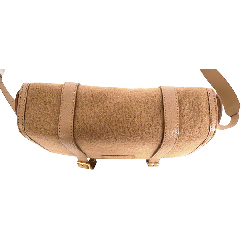 NEW $1,390 BALLY Camel WOOL-CASHMERE SHEARLING Finish Leather Messenger BAG NWT