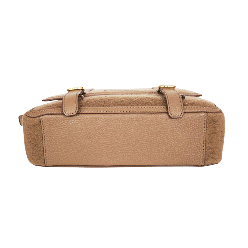NEW $1,390 BALLY Camel WOOL-CASHMERE SHEARLING Finish Leather Messenger BAG NWT