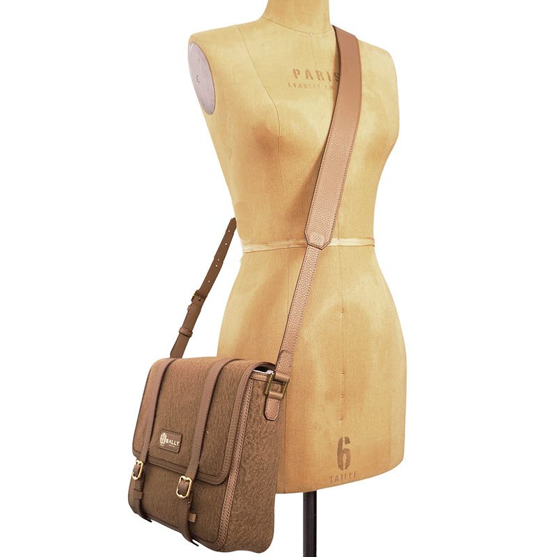 NEW $1,390 BALLY Camel WOOL-CASHMERE SHEARLING Finish Leather Messenger BAG NWT