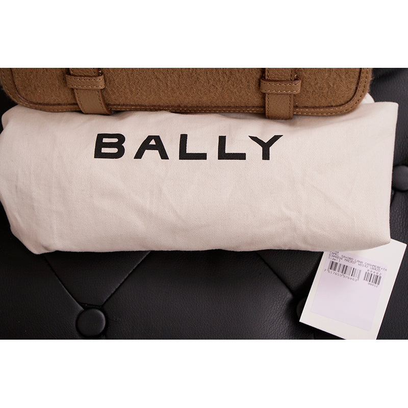 NEW $1,390 BALLY Camel WOOL-CASHMERE SHEARLING Finish Leather Messenger BAG NWT