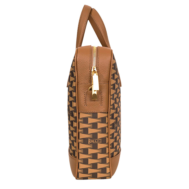 NEW $1,190 BALLY Camel Coated Canvas & Leather PENNANT Monogram Briefcase BAG