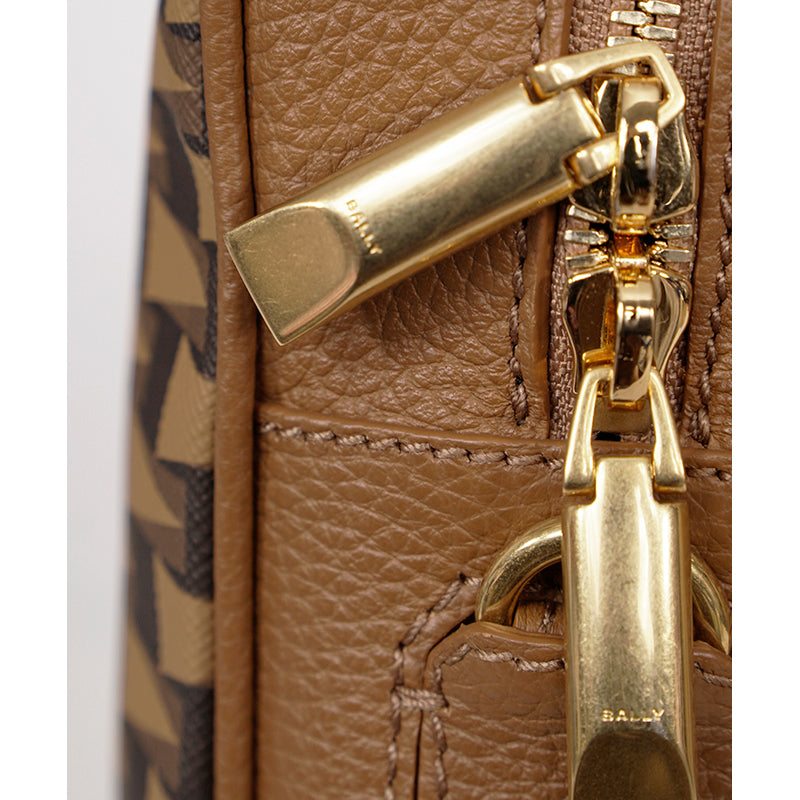 NEW $1,190 BALLY Camel Coated Canvas & Leather PENNANT Monogram Briefcase BAG