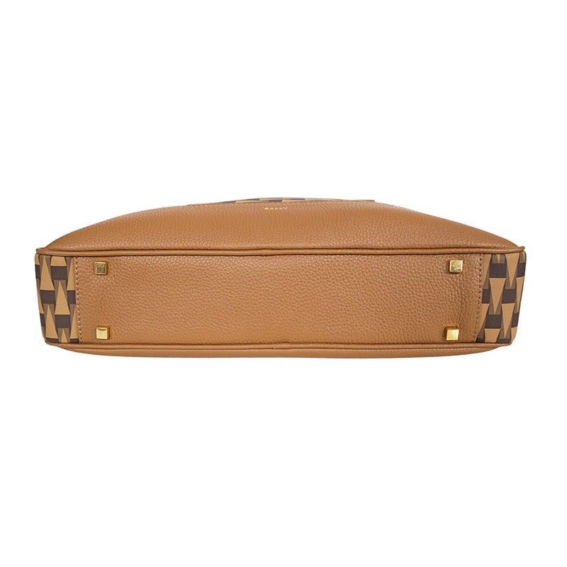 NEW $1,190 BALLY Camel Coated Canvas & Leather PENNANT Monogram Briefcase BAG