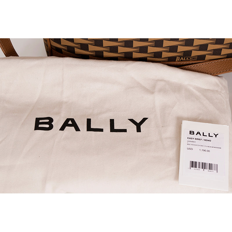 NEW $1,190 BALLY Camel Coated Canvas & Leather PENNANT Monogram Briefcase BAG